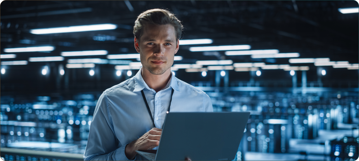 Professional using technology in modern facility