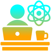 Person working on laptop with atom symbol