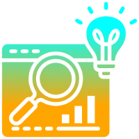 Analytics symbol with magnifying glass and bulb