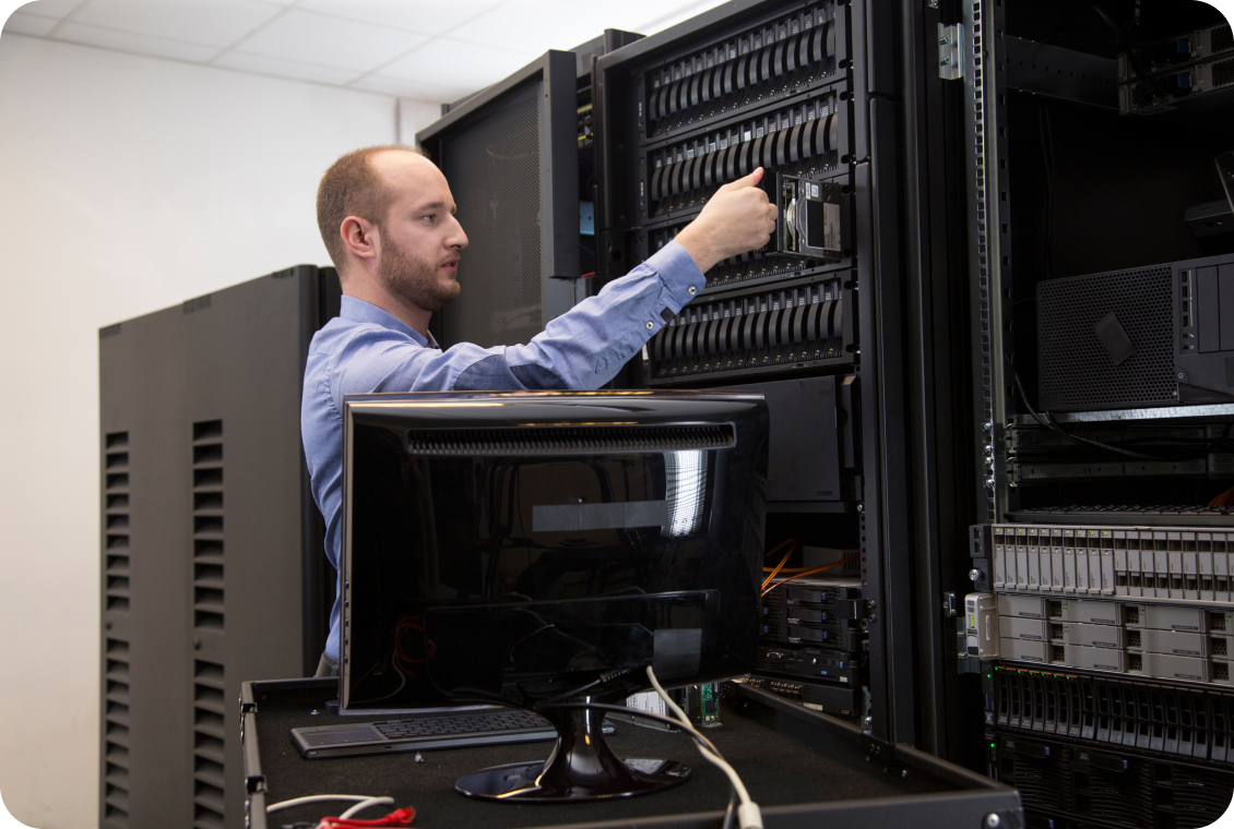 IT professional adjusting server equipment